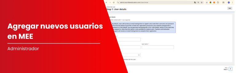 Crea cuentas de nuevos usuarios en la plataforma MEE