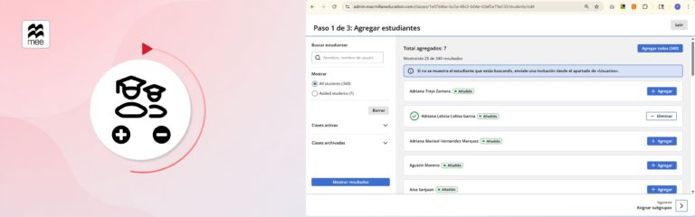 Agrega o elimina estudiantes de una clase en la plataforma MEE
