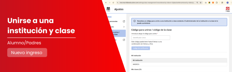 Únete con tus códigos de institución y clase