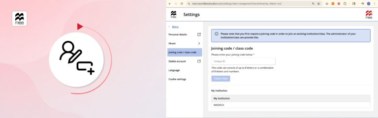 Unirse a una institución como estudiante en la plataforma Macmillan Education Everywhere (MEE)