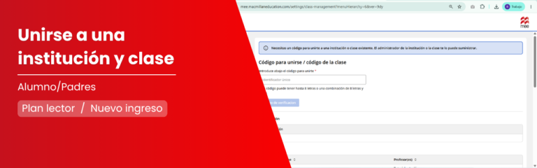 Únete con tus códigos de institución y clase